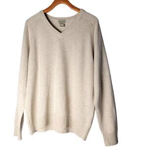 LL Bean Lambswool Sweater L V-Neck Pullover Wool Beige Outdoor Gorpcore Cozy